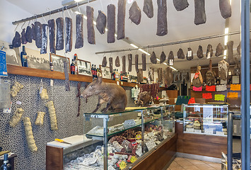 Image showing Pitigliano, Tuscany, Italy - May 06, 2014: italian traditional specialties in shop. 