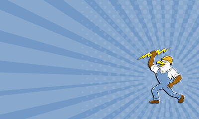 Image showing Business card Bald Eagle Electrician Lightning Bolt Standing Cartoon