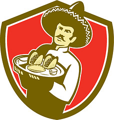 Image showing Mexican Chef Cook Serving Taco Plate Shield