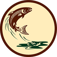 Image showing Atlantic Salmon Fish Jumping Water Retro