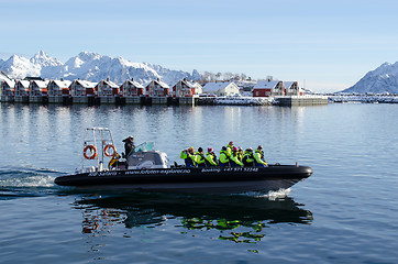 Image showing RIB boat on its way out of Svolvaer harbour