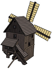 Image showing Old wooden windmill