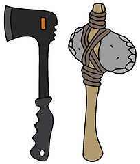 Image showing Modern and stone age axes