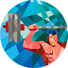 Image showing Weightlifter Snatch Grab Lifting Barbell Low Polygon
