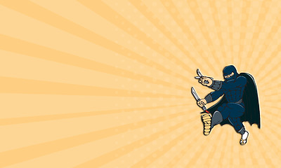 Image showing Business card Ninja Masked Warrior Kicking Cartoon