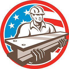 Image showing Construction Steel Worker I-Beam USA Flag Circle