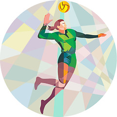 Image showing Volleyball Player Spiking Ball Jumping Low Polygon