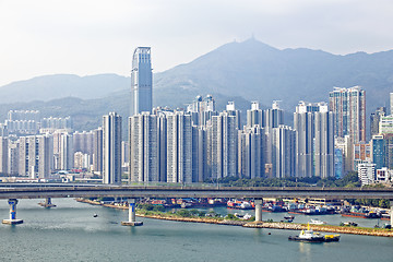 Image showing high speed train bridge in hong kong downtown city