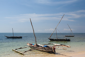 Image showing Old wooden arabian dhow in the ocean 