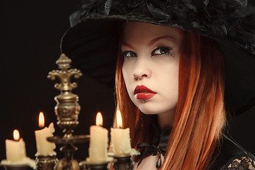 Image showing Gothic girl with candles