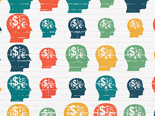 Image showing Marketing concept: Head With Finance Symbol icons on wall background