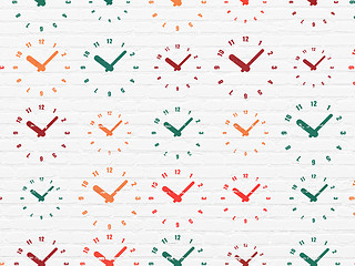 Image showing Time concept: Clock icons on wall background