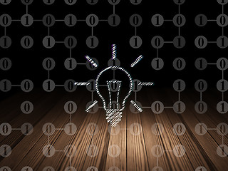 Image showing Finance concept: Light Bulb in grunge dark room