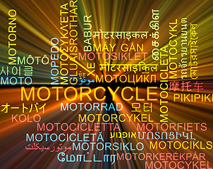 Image showing Motorcycle multilanguage wordcloud background concept glowing