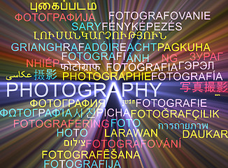 Image showing Photography multilanguage wordcloud background concept glowing