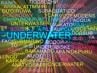 Image showing Underwater multilanguage wordcloud background concept glowing