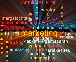 Image showing Marketing multilanguage wordcloud background concept glowing