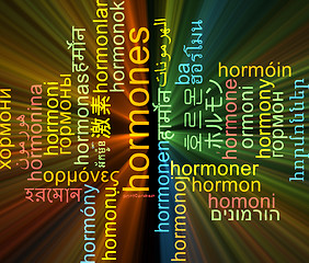 Image showing Hormones multilanguage wordcloud background concept glowing