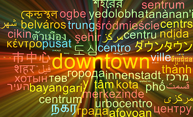 Image showing Downtown multilanguage wordcloud background concept glowing
