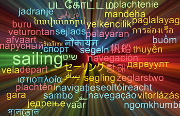 Image showing Sailing multilanguage wordcloud background concept glowing