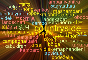 Image showing Countryside multilanguage wordcloud background concept glowing
