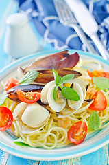 Image showing spaghetti with seafood