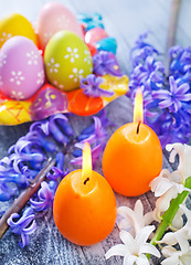 Image showing easter eggs and candle