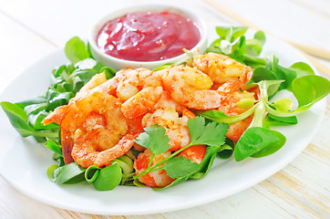 Image showing shrimps with salad