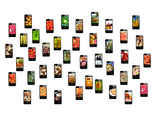 Image showing Modern mobile phones with different images