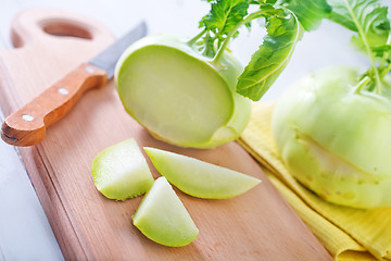 Image showing Cabbage kohlrabi on Wooden Kitchen Board