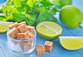 Image showing fresh limes with sugar and mint