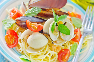 Image showing spaghetti with seafood