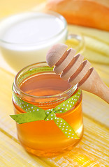 Image showing honey,bread and milk