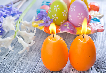 Image showing easter eggs and candle