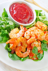 Image showing shrimps with salad