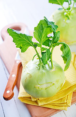 Image showing Cabbage kohlrabi on Wooden Kitchen Board