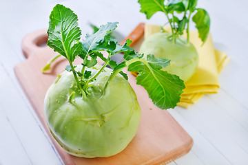 Image showing Cabbage kohlrabi on Wooden Kitchen Board