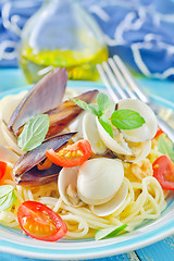 Image showing spaghetti with seafood