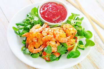 Image showing shrimps with salad