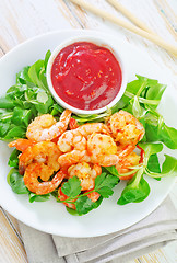 Image showing shrimps with salad