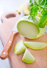 Image showing Cabbage kohlrabi on Wooden Kitchen Board