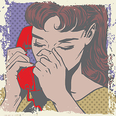 Image showing Woman talking on the phone sad pop art comics retro style Halfto