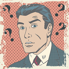 Image showing Confused man emotion misunderstanding the questions pop art comi