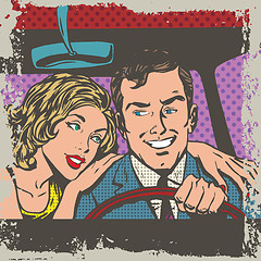 Image showing Man and woman in the car pop art comics retro style Halftone