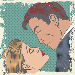 Image showing man and woman about to kiss pop art comics retro style Halftone