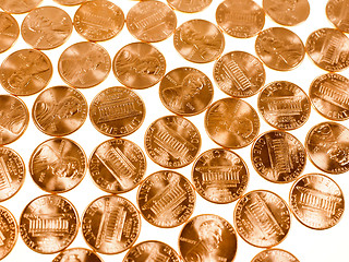 Image showing Retro look Dollar coins 1 cent wheat penny cent