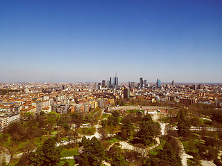 Image showing Retro look Milan aerial view