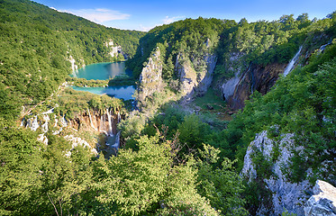 Image showing Fantastic view in the Plitvice Lakes National Park . Croatia bright sunny day 