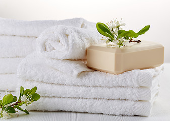 Image showing stack of white spa towels