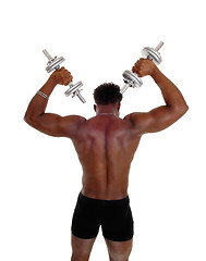 Image showing Black man with dumbbells.